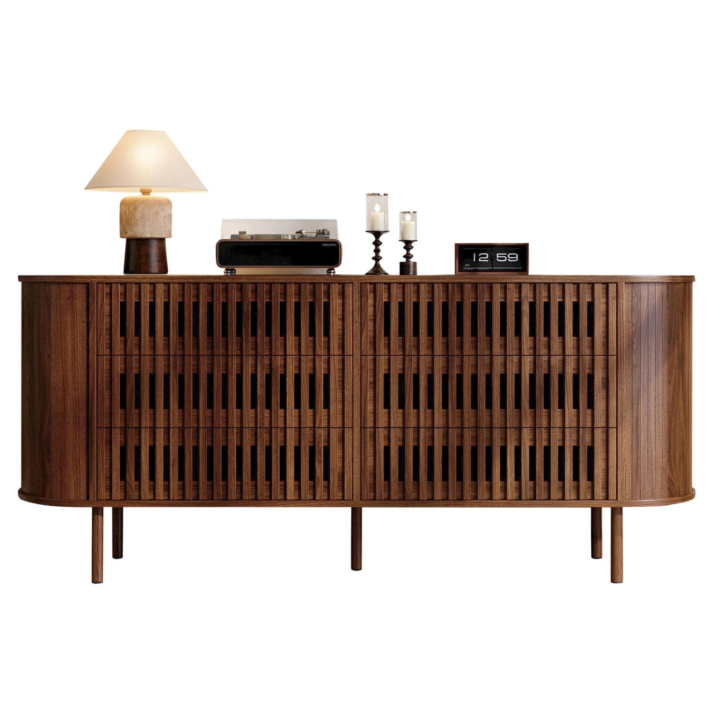 Madia con 6 cassetti e design a lamelle; per soggiorno; in MDF; 160×40×70 cm