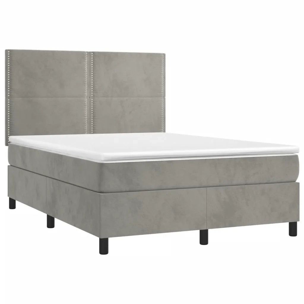 Letto a Molle Materasso e LED Grigio Chiaro 140x200 cm Velluto 3136065