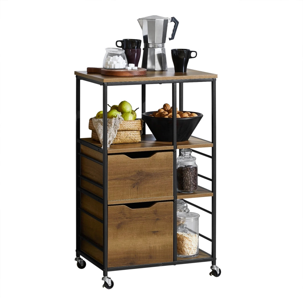 Carrello da cucina con 2 cassetti e 3 ripiani, Carrello da servizio, Carrelli portaoggetti FKW111-PF