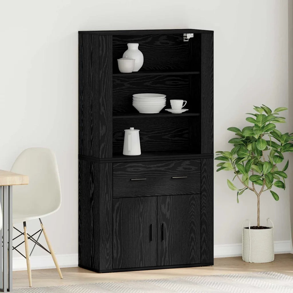Credenza-Buffet-Armadio da cucina Rovere Nero 80 x 33 x 150 cm Legno multistrato 398831