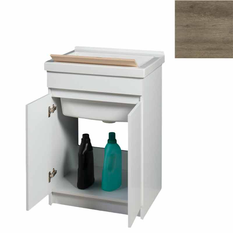 Mobile Lavatoio in Ceramica 2 Ante con Strofinatoio in Legno Massello 60x50x86A cm Olmo Naturale