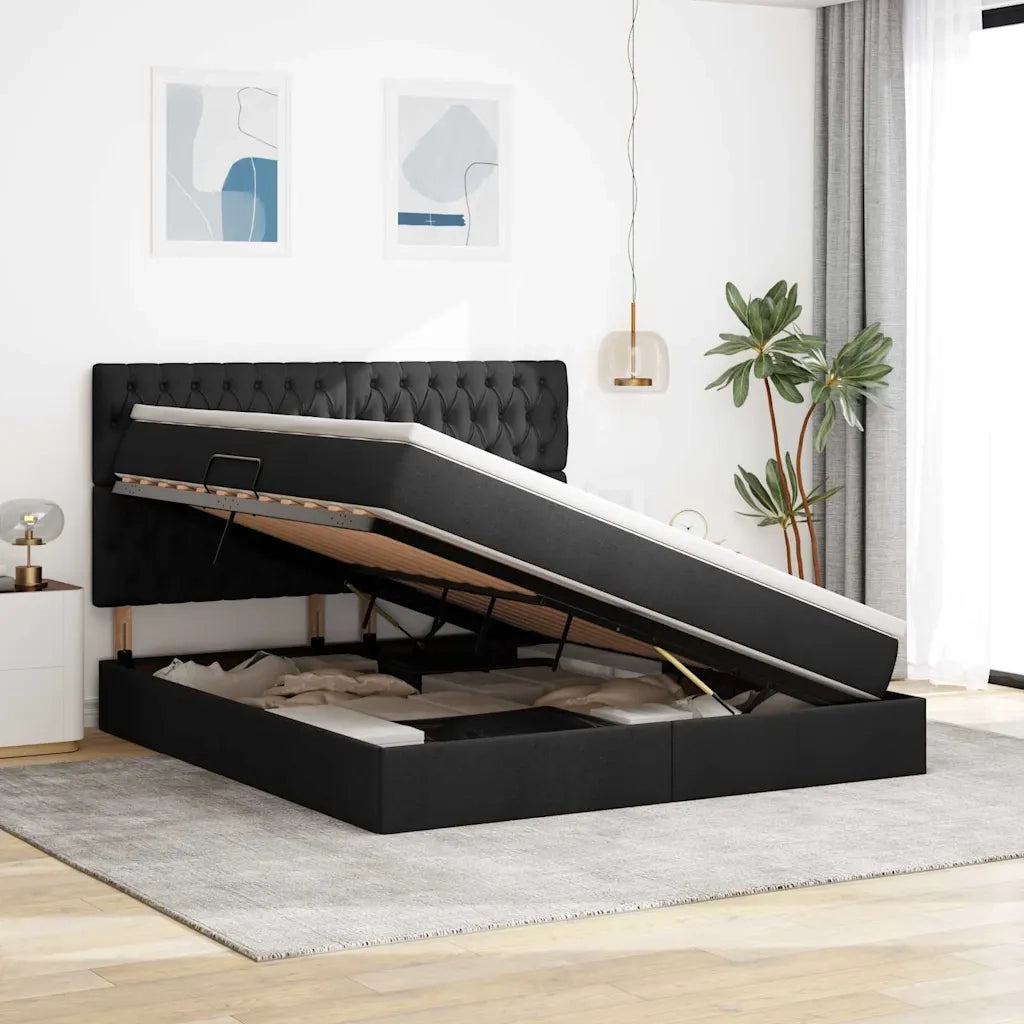 Letto con contenitore e materasso Nero 180 x 200 cm Poliestere