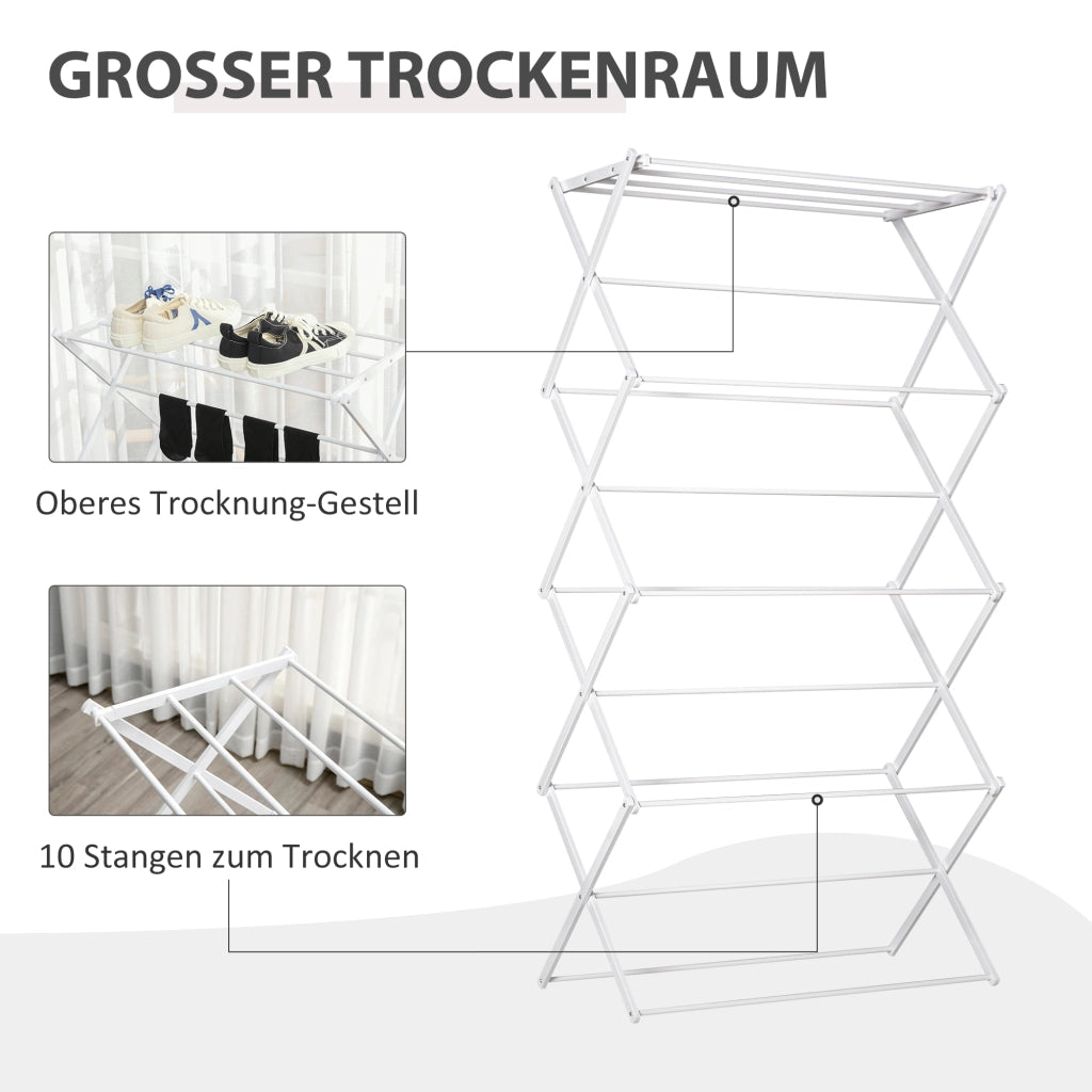 Stendibiancheria pieghevole a torre 8 livelli ¨C zephmum ¨C metallo plastica bianco 74x35x144 cm