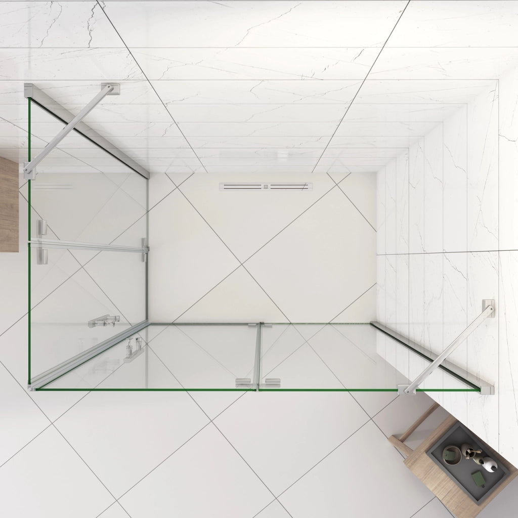 90x80x195 cm Box Doccia Ad Angolo Doppie Porte Apertura Battente in Vetro 6 mm Temperato Anticalcare Trasparente con 2 Barre Stabilizzatrici Cromo Lucido