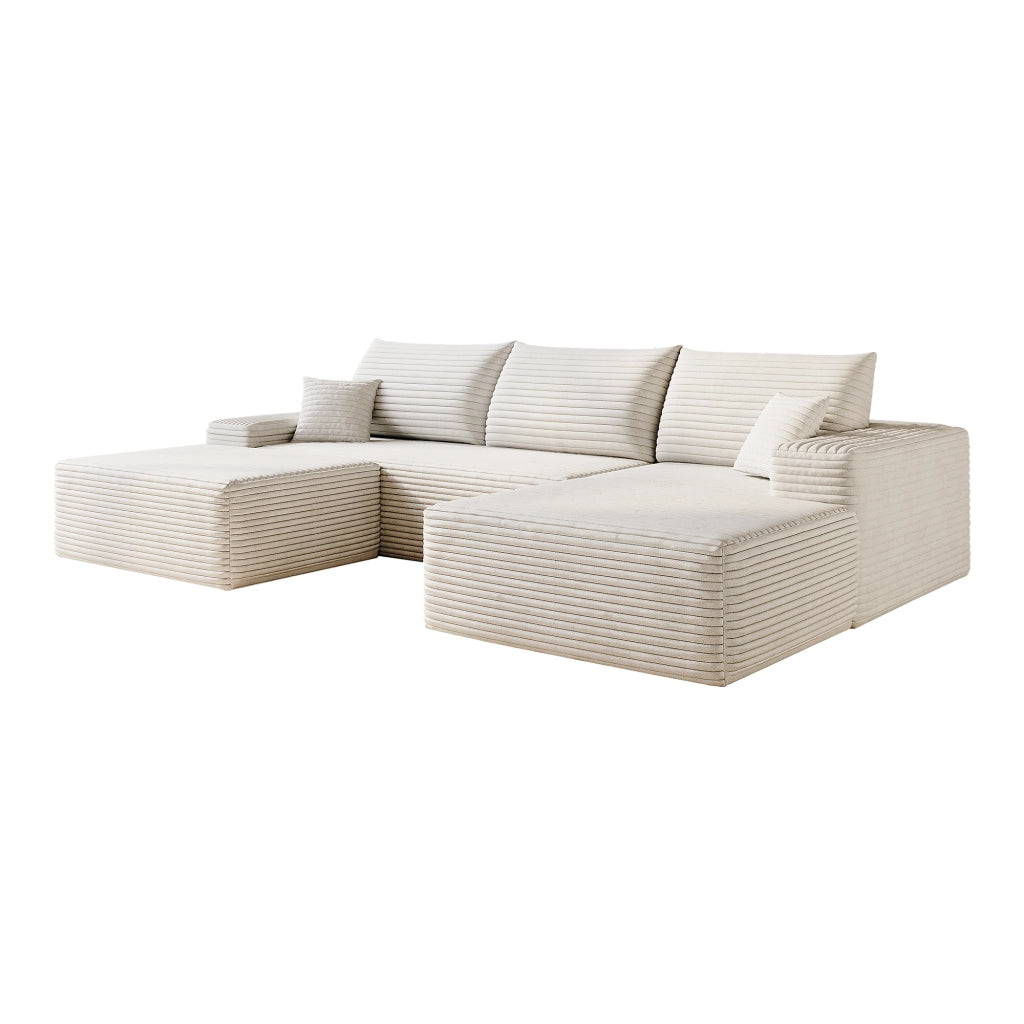 Divano angolare modulare in tessuto con schiuma ad alta elasticità e rivestimento a coste bianco per soggiorno