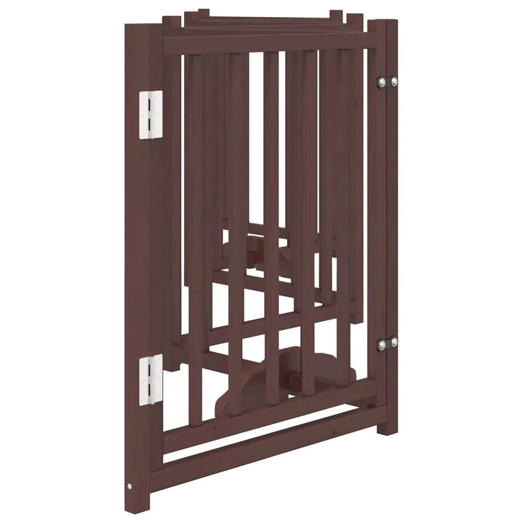 Cancelletto di sicurezza per cani con porta 6 pannelli legno massello di abete marrone 02_0023333
