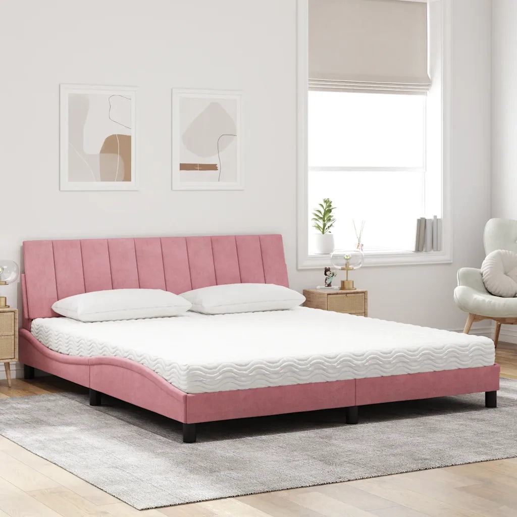 Letto con Materasso Hanko Rosa 180x200 cm in Velluto 3208615