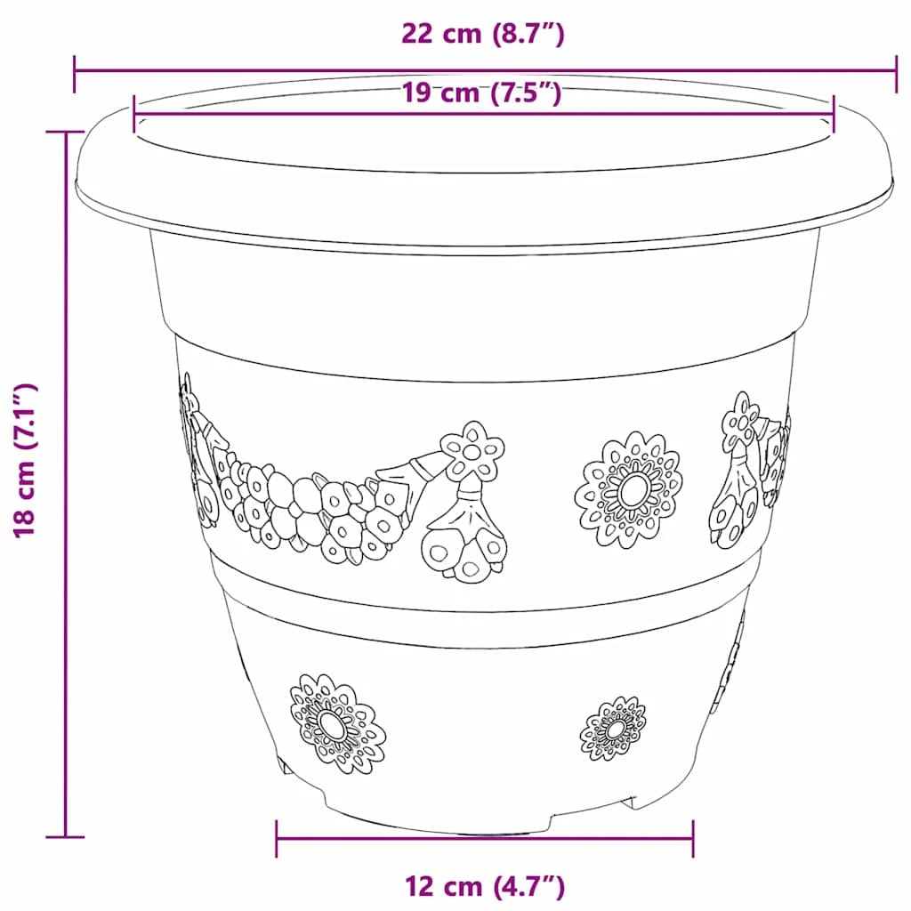 Set di 6 vasi da fiori rotondi e leggeri dal design moderno adatti per uso interno ed esterno Ø 26 x 21,5 cm in plastica nera 02_0059326