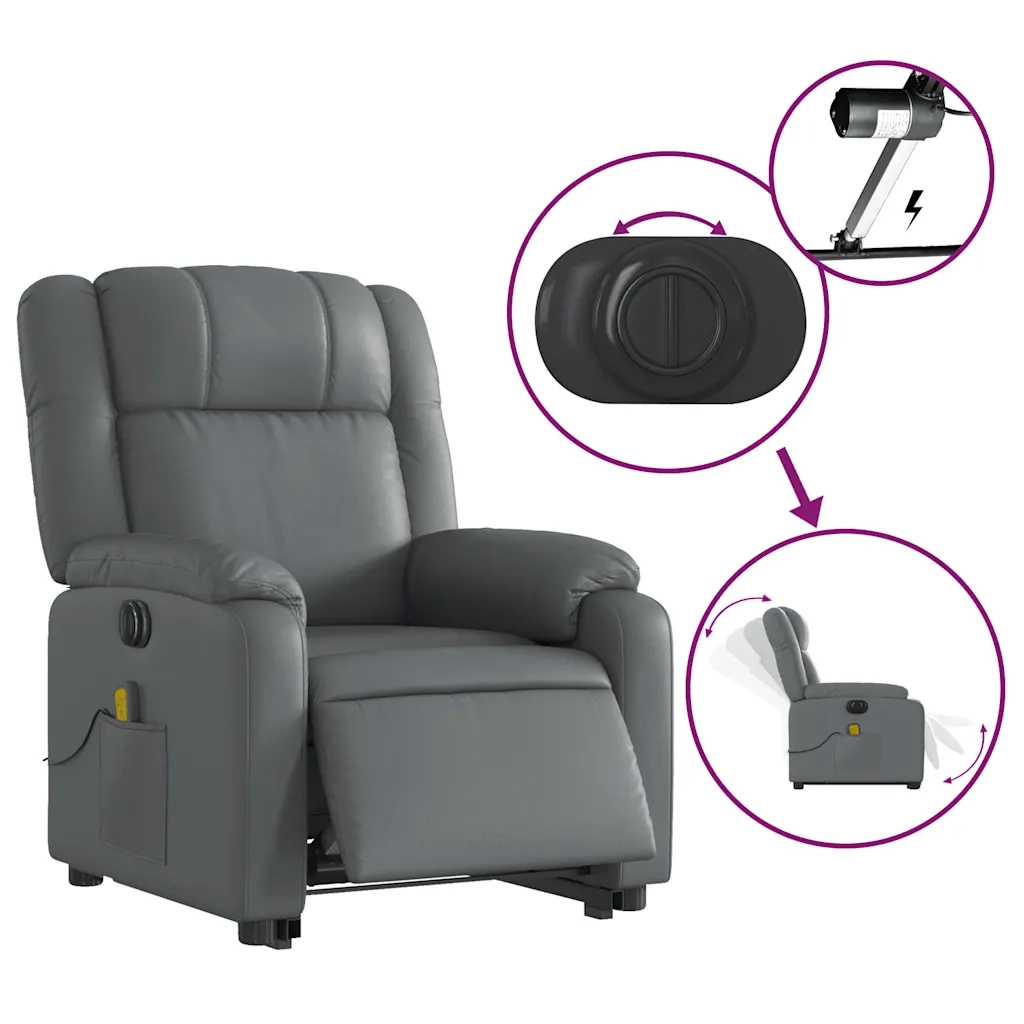 Poltrona Alzapersona Elettrica Reclinabile Grigio in Similpelle 3205174