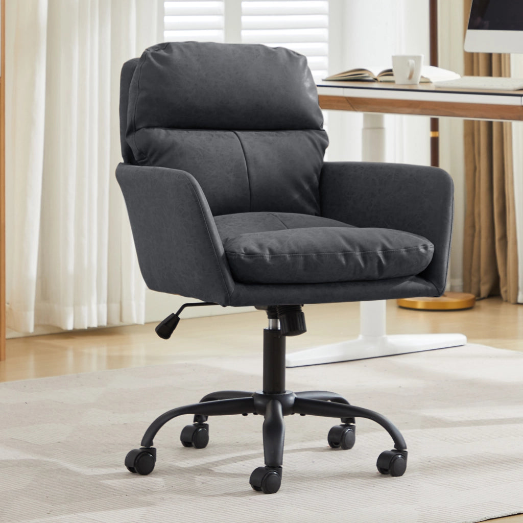 Sedia da ufficio in PU con struttura in metallo e imbottitura ergonomica in schiuma nero per uso quotidiano