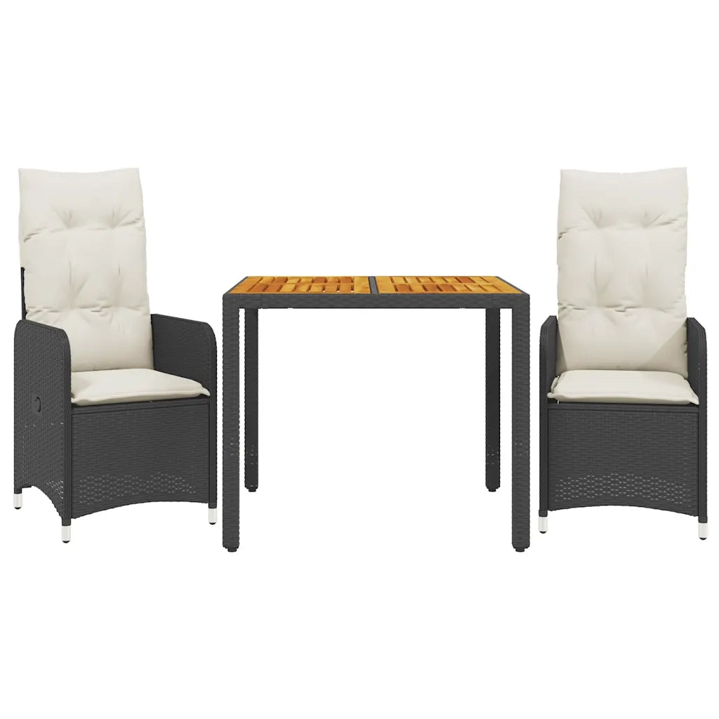 Set BistrÃ² da Giardino 3 pz con Cuscini in Polyrattan Nero