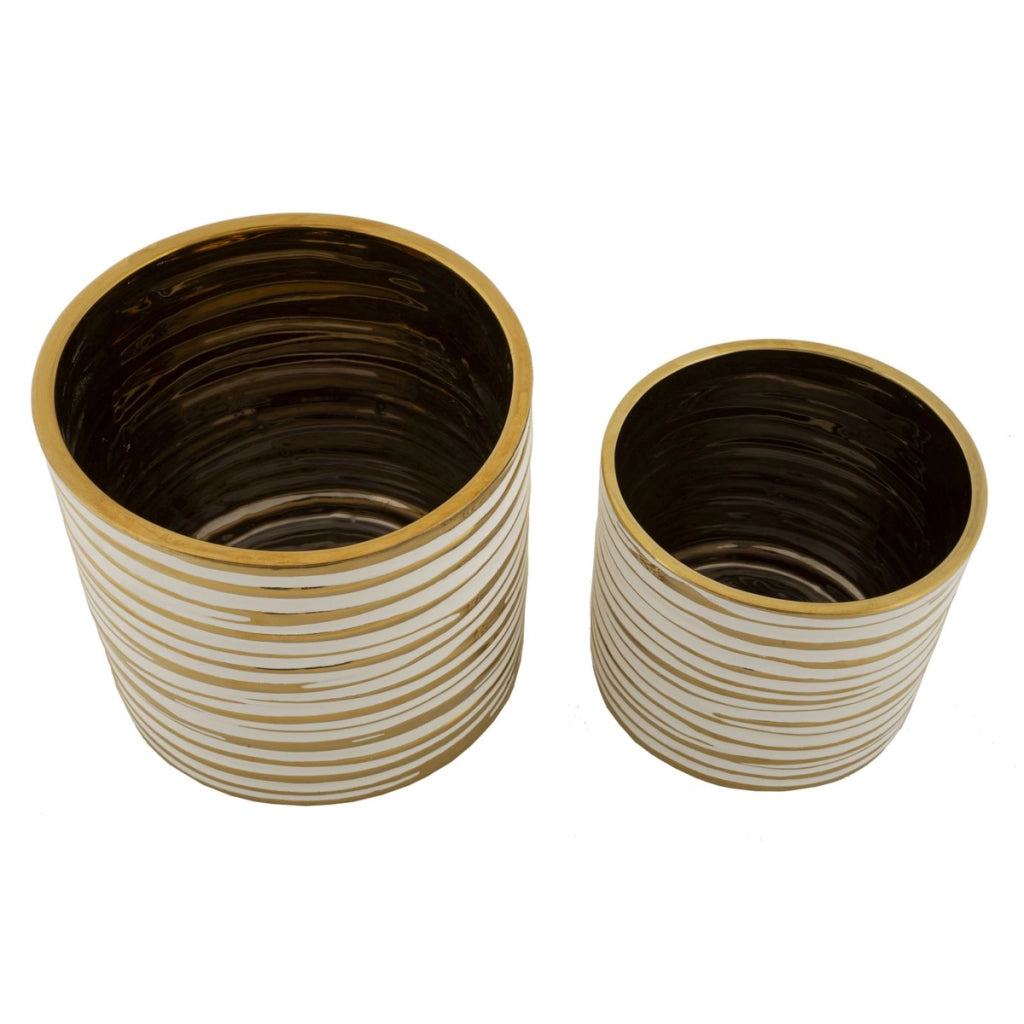 Set di 2 Vasi Decorativi VKH385, Oro, Ceramica, 23x23x22 cm
