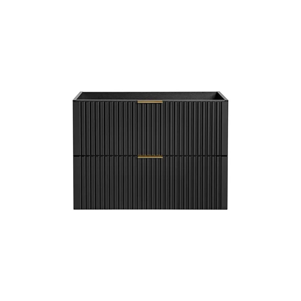 Mobile sottolavabo NOXERA – 80 cm – 2 cassetti – Nero opaco – Finitura scanalata sospesa