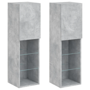 Mobili TV con Luci LED 2pz | Armadietto TV | Mobile Porta TV Grigio Cemento 30,5x30x102 cm