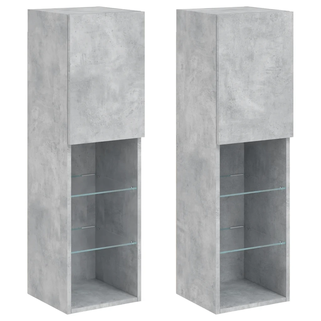 Mobili TV con Luci LED 2pz | Armadietto TV | Mobile Porta TV Grigio Cemento 30,5x30x102 cm