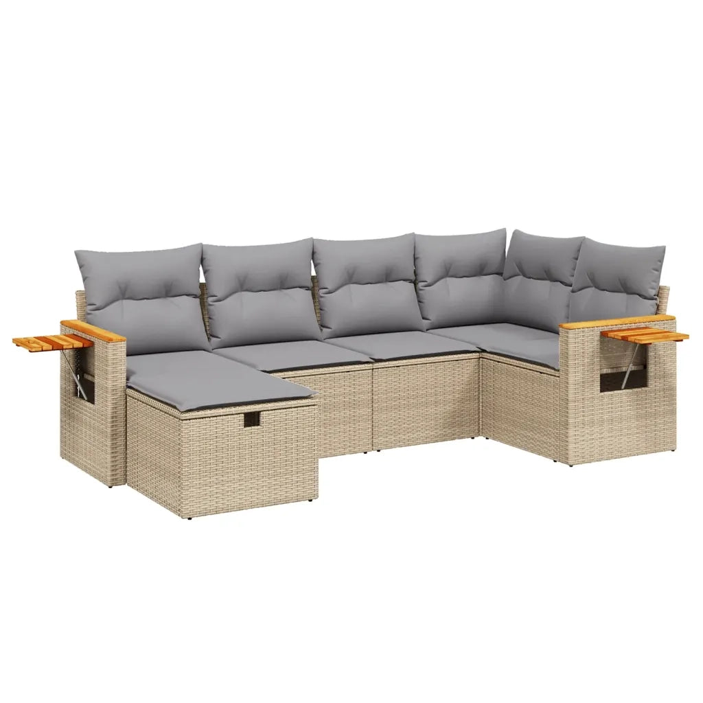 Set Divano da Giardino 6 pz con Cuscini Beige Misto Polyrattan