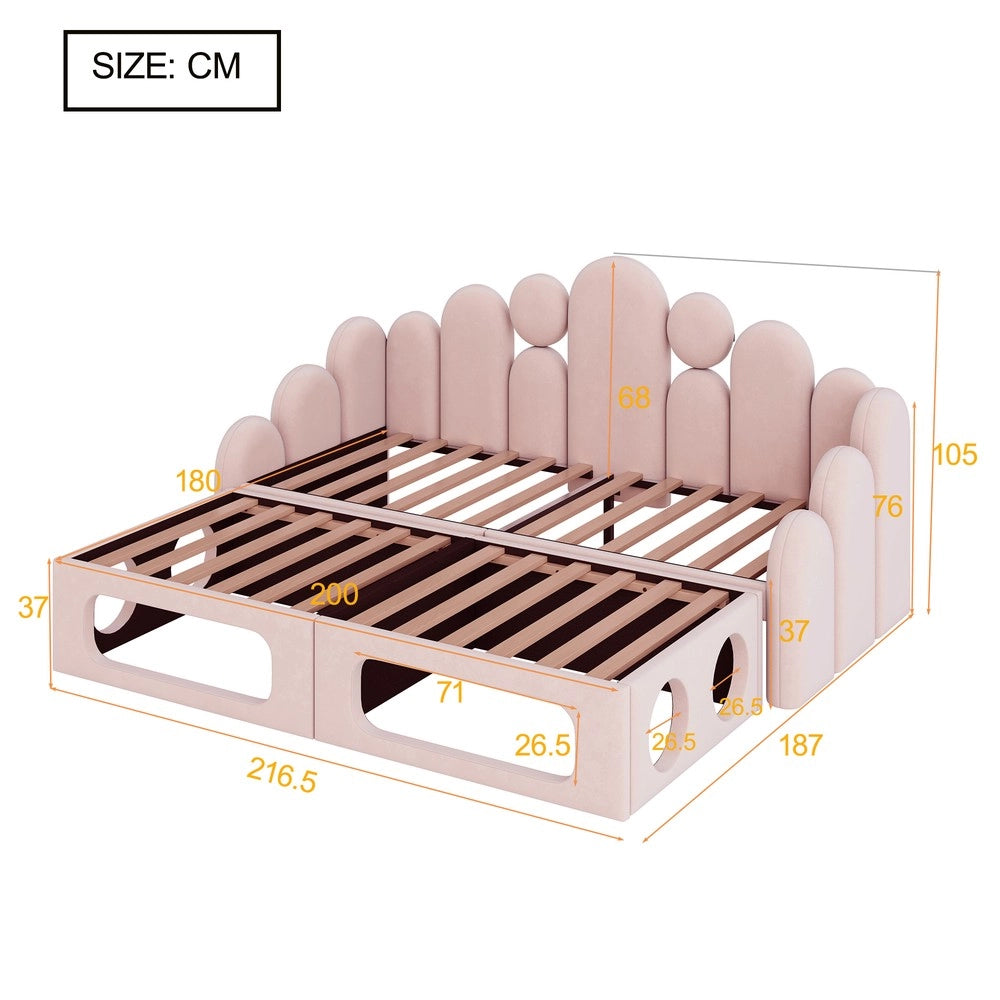 Divano Letto con Cuccia per Animali 2 in 1 ¨C Xylo ¨C Velluto Rosa, Rete a Doghe, 180x200