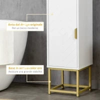 kleankin Colonna Bagno con 2 Armadietti e Ripiano in MDF e Acciaio, 30x30x170.7cm, Bianco e Oro