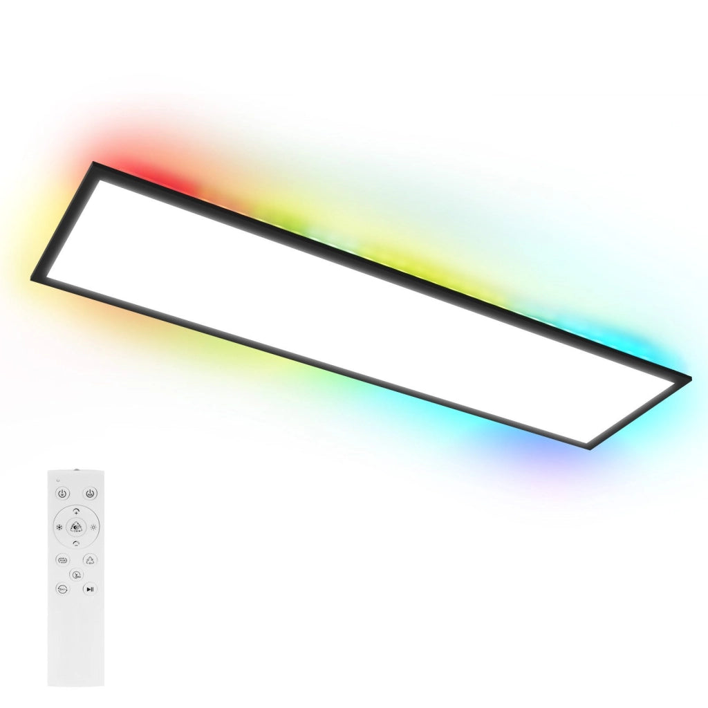 ZMH Plafoniera LED 100x25 cm Dimmabile RGB a Soffitto Piatto con Telecomando 24W Nero Rettangolare per Ufficio