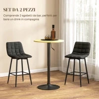 Set 2 Sgabelli da Cucina Stile Nordico in Tessuto Effetto Velluto e Metallo, 45x47x84 cm, Nero
