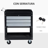 Carrello da Officina Professionale Cassettiera Portautensili in Lamiera, Nero, 68 x 46 x 88cm