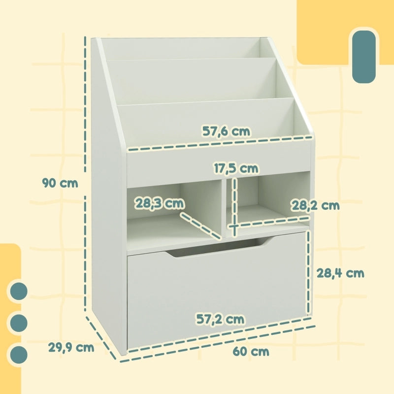 Libreria per bambini con cassetto e vani aperti, 60 x 29,9 x 90 cm, verde