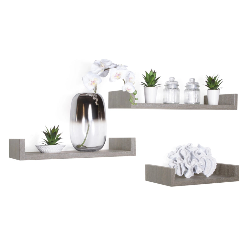 Set di 3 Mensole da Muro Modello CALAMITA MAXI, Mensole Muro Design, Mensola da Parete. Misure 60x8 p23.7 cm, 50x8 p23.7 cm e 40x8 p23.7 cm. Finitura   ROV. GRIGIO - MADE IN ITALY