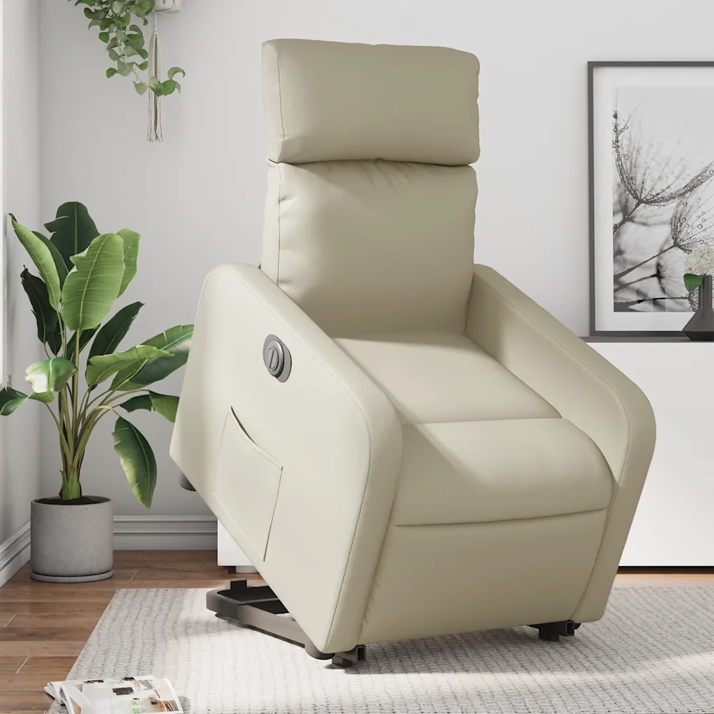 Poltrona | Sedia Relax Alzapersona Reclinabile Crema in Similpelle
