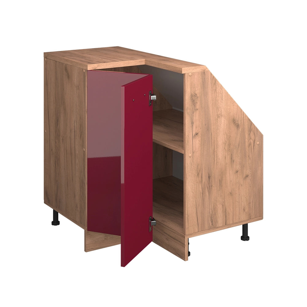 Mobile cucina angolare per sottotetto R-Line Rosso lucido/Rovere dorato 75.6 cm con 1 porta Vicco