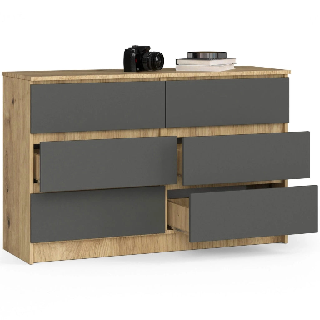 Cassettiera AKORD K120 Quercia Artisan 120 cm 6 cassetti inserto frontale Grigio Grafite 120x40x77 cm