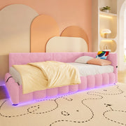 Letto da giorno 90 x 200 cm con vano idraulico; LED; USB e Type-C; velluto rosa