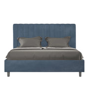 BS COM Letto matrimoniale con rete imbottito 160x190 microfibra blu