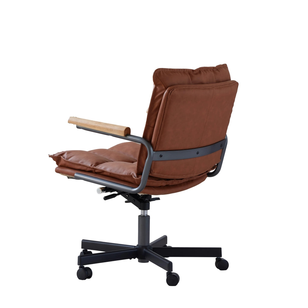 Sedia da Ufficio Ergonomica in Similpelle Marrone con Altezza Regolabile e Rotazione 360°