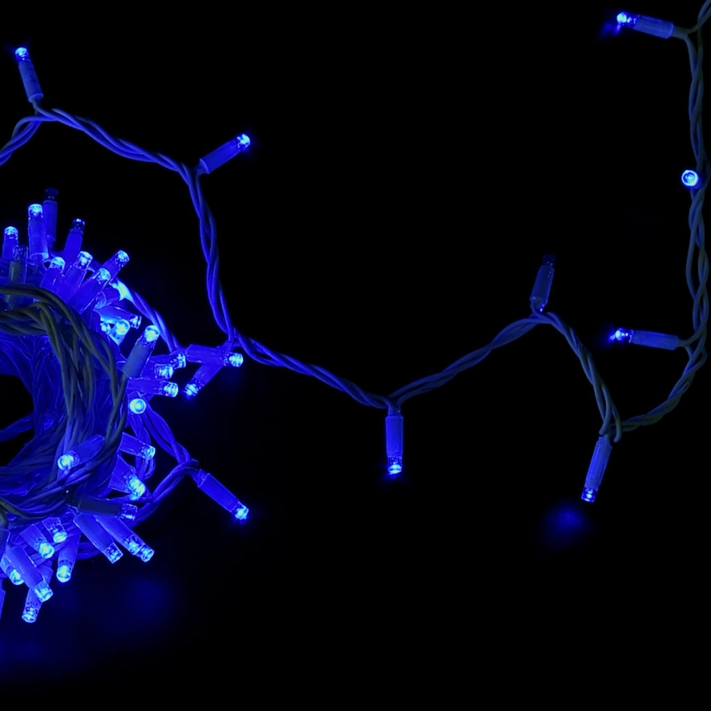 CATENA LUMINOSA PROFESSIONALE 100 MEXI-LED 10M LUCE BLU FISSA E BIANCA FLASH - ESTENDIBILE FINO A 200M PER DECORAZIONI ESTERNE DI ALTA QUALITA'