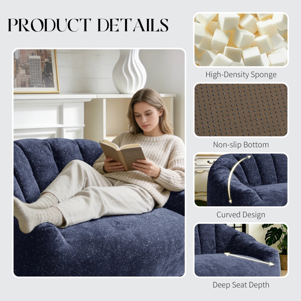 Pouf poltrona sacco con seduta ampia design ergonomico per soggiorno camera da letto e zona relax in flanella blu