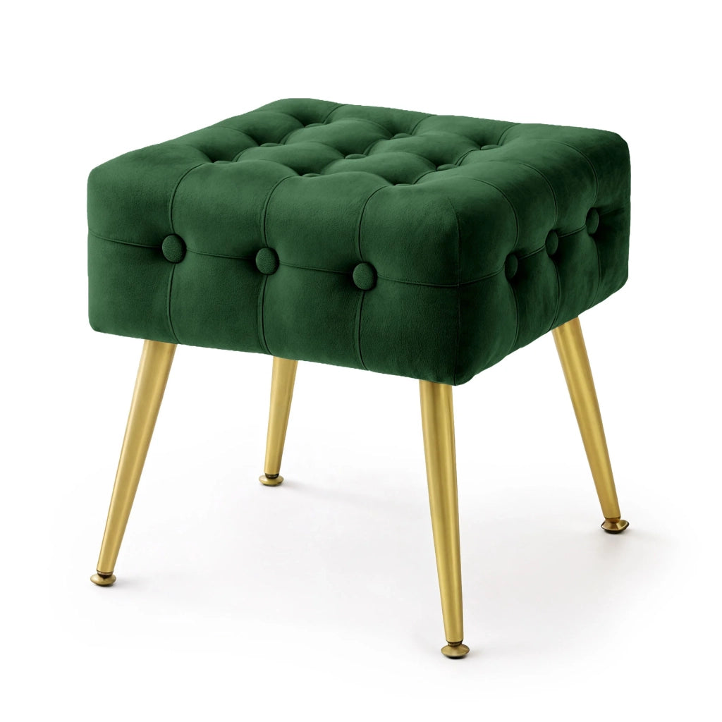 Pouf sgabello in velluto trapuntato 40 cm QUADRA Verde Bottiglia
