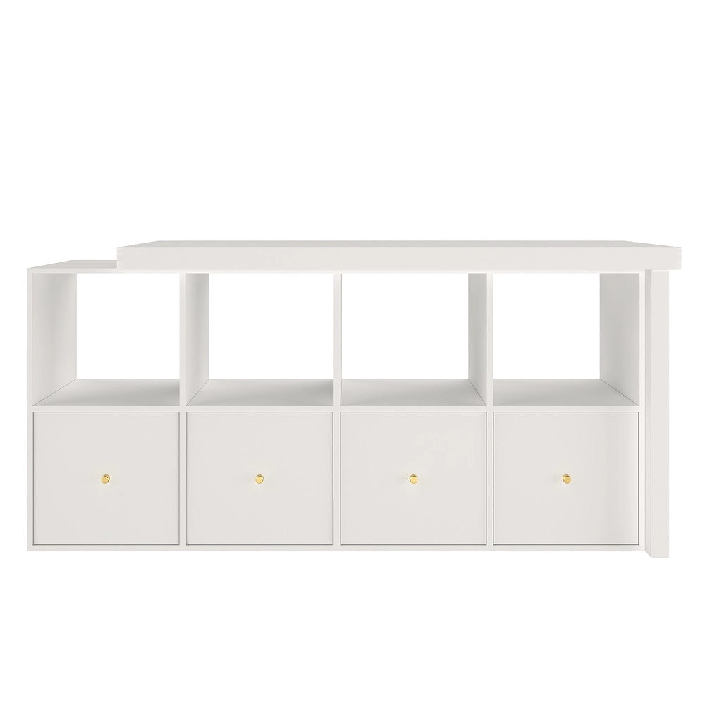 Scrivania angolare regolabile - Zephmum- Tavolo 360¡ã girevole, L o diritto, MDF, 4 scomparti, 4 cassetti, bianco
