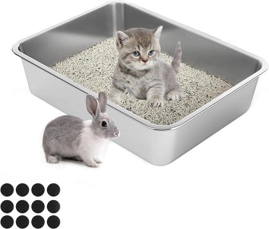 Ciotola per gatti e conigli in acciaio inossidabile - Senza odori e facile da pulire con fondo antiscivolo (Tipo aperto 45×35×15cm)