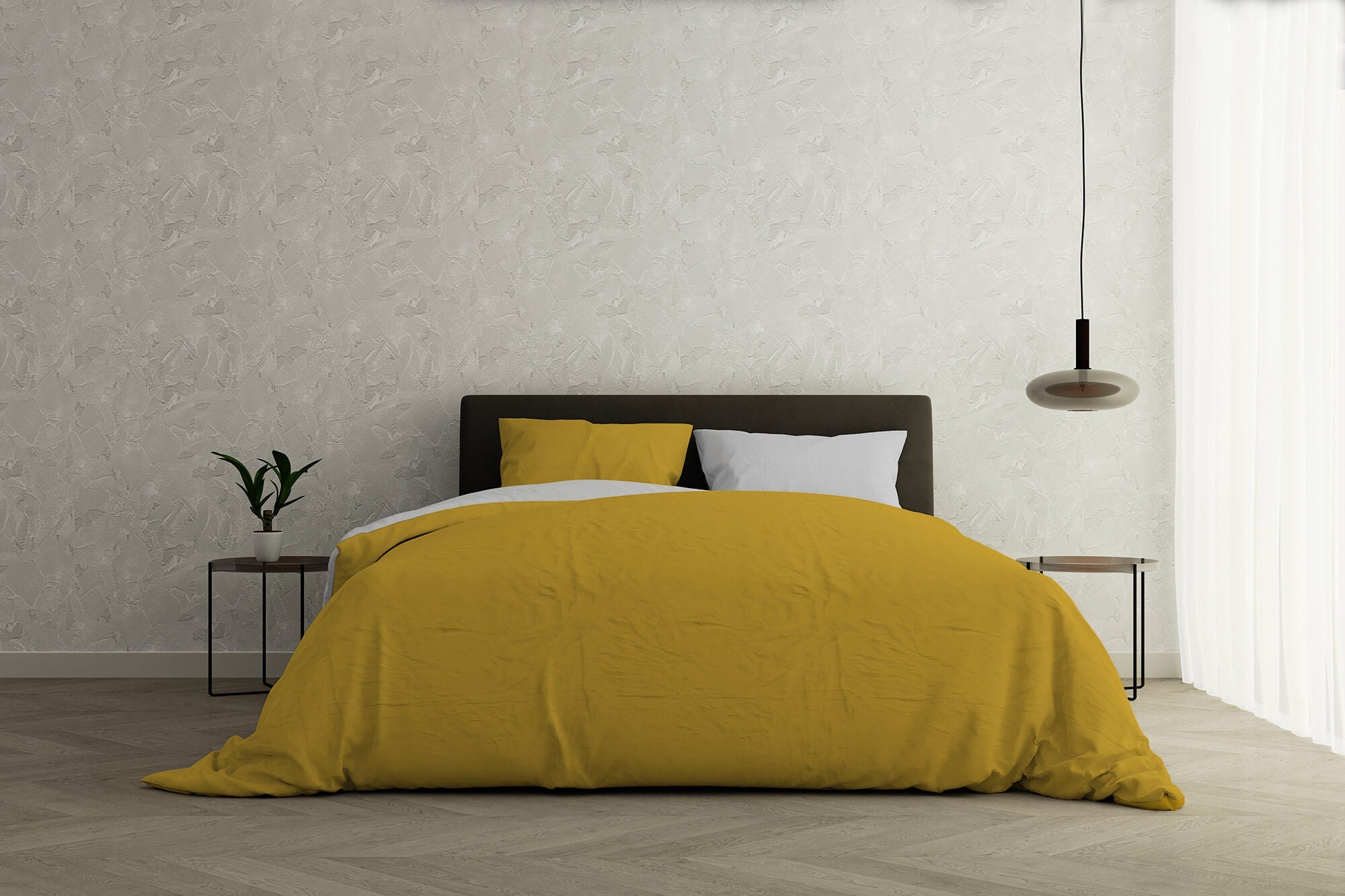 Copripiumino Singolo con Sacco e Federe Doubleface Senape/Grigio Chiaro