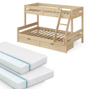 Vitalispa Letto a castello Legno naturale 120x200 / 80x200 cm con 2 materassi e 2 cassetti