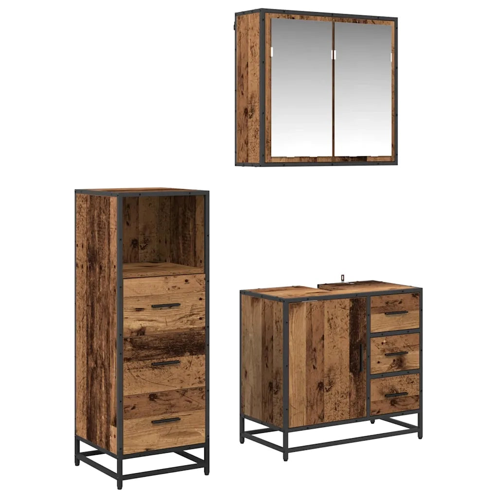 vidaXL Set di mobili per il bagno con cassetto 3 pcs Legno vecchio