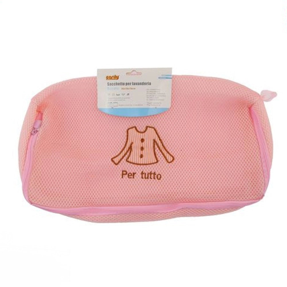 Trade Shop - Sacchetto Per Lavanderia Lavatrice Lavaggi Biancheria Rete Rosa 36x18x10cm 59372 -