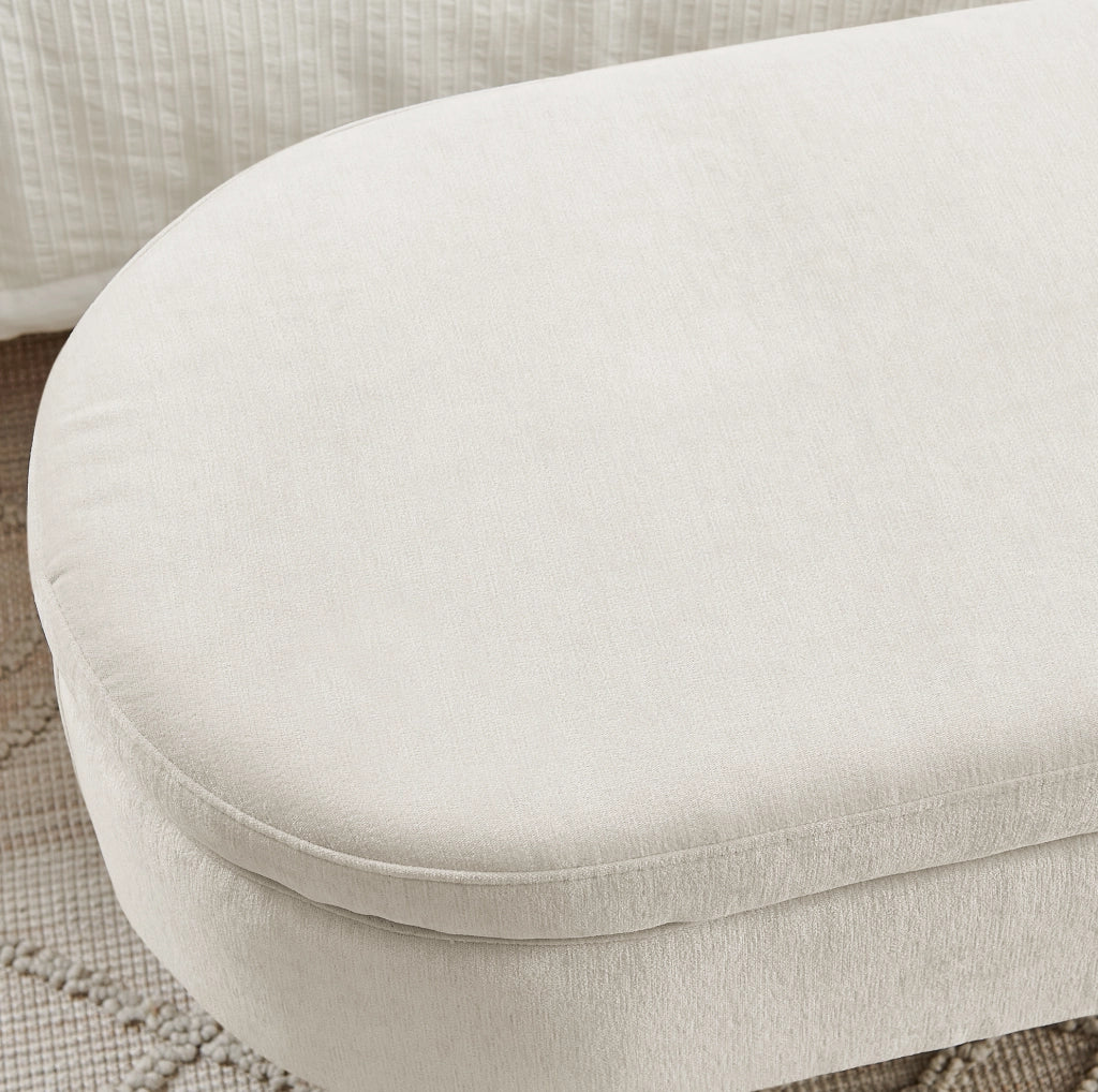 Panca contenitore ovale in chenille beige 110x40x42 cm