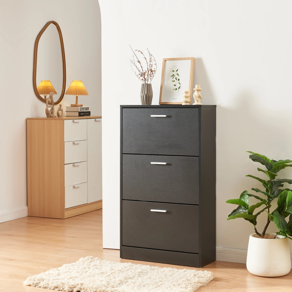 Scarpiera Sykkylven con 3 Contenitori Ribaltabili - Nero [en.casa]