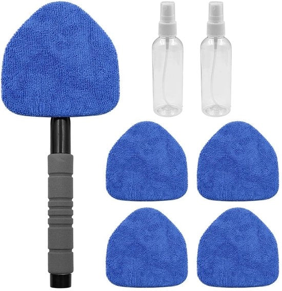 Pulitore di finestre con microfibra - Asciugacristalli - Manico estendibile - Flaconi spray - Multifunzionale - Adatto per superfici liscie
