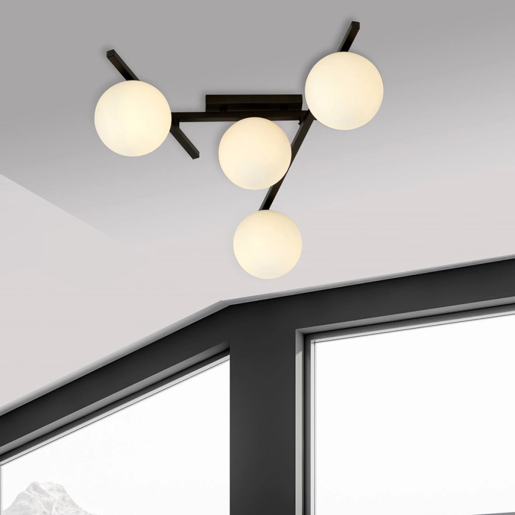 Lampada a sospensione SMART in acciaio nero e vetro opale