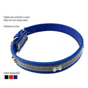 Trade Shop - Collare Per Cani Cuccioli Gatti Animali In Cuoio 45 Cm Vari Colori Strass Osso -