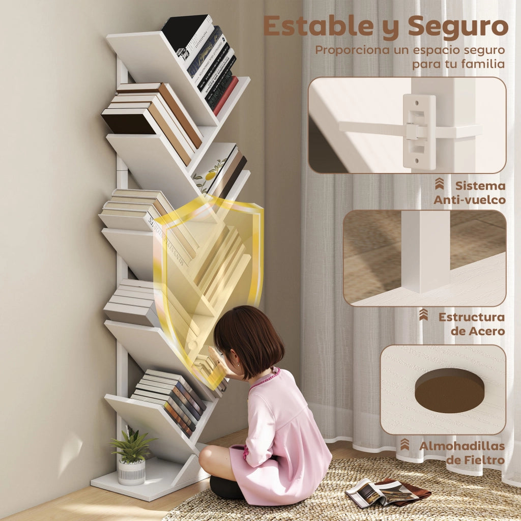 Libreria Scaffale Albero con 9 Ripiani ¨C zephmum ¨C Bianco 50x24x136 cm