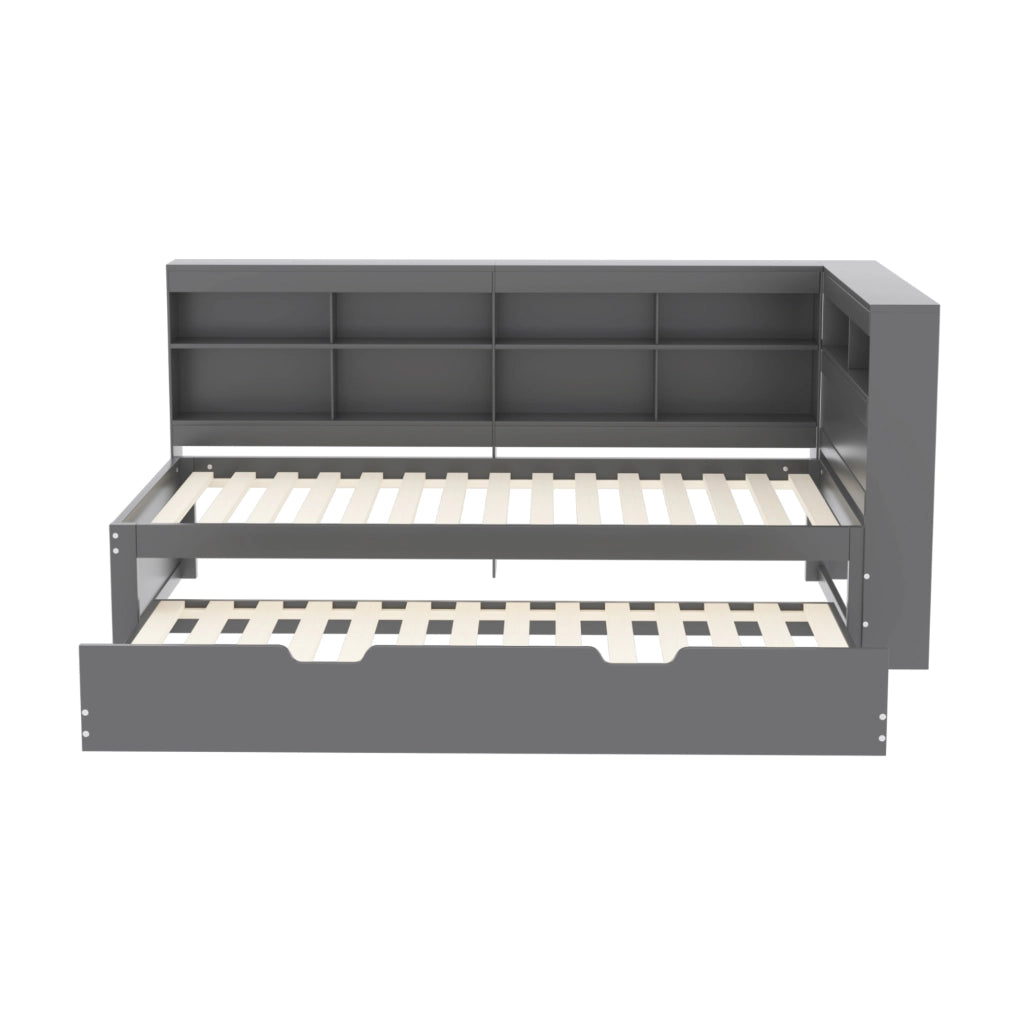 Divano letto 90x200 cm con USB e vani contenitore; legno; grigio