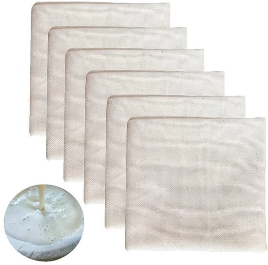 Pacchetto con 6 tovaglioli per alimenti, tovaglioli di cotone puro, non sbiancato, riciclabile, ideale per lo straining del formaggio, del tofu, del succo, ecc. (50 x 50 cm)